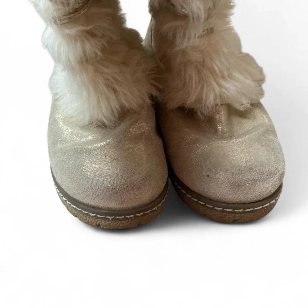 Kohl's Girls Gold Shimmer Faux Fur Lined‎ Winter Boots Size Medium